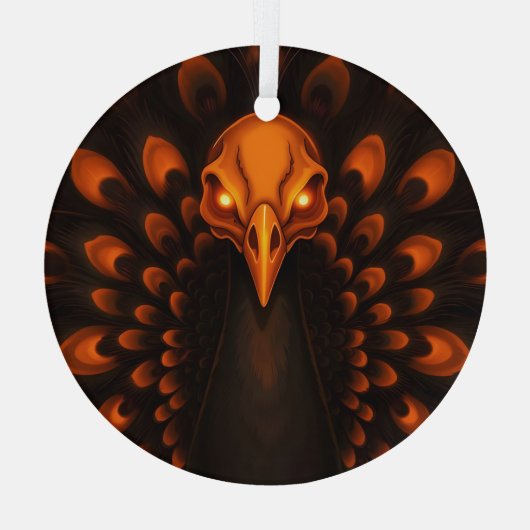 Gothic Halloween Peacock Skull Ornament Aus Glas (Rückseite)