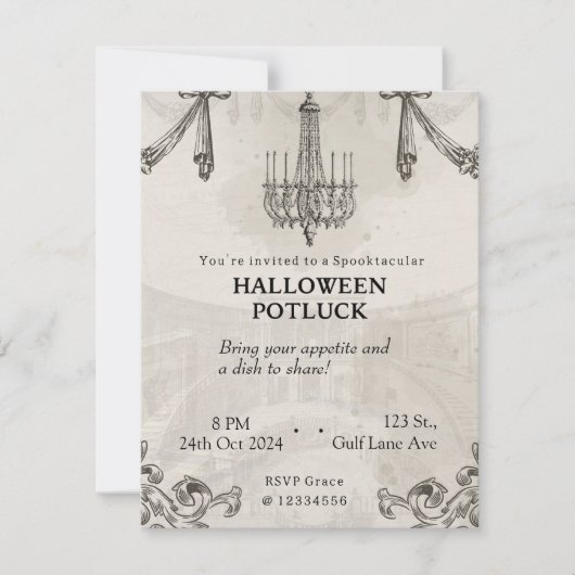 Gothic Halloween Potluck Adult Beängstigendes Part Einladung (Vorderseite)