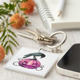 Gothic Halloween Pumpkin and Crow Tee shirt Schlüsselanhänger