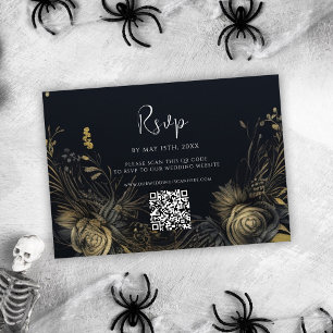 Gothic Halloween QR Code Wedding RSVP Karte