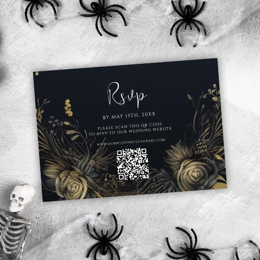 Gothic Halloween QR Code Wedding RSVP Karte