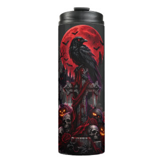 Gothic Halloween Rabe Friedhof Kürbis Thermosbecher