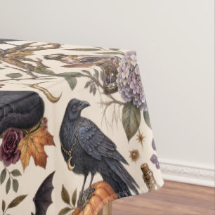 Gothic Halloween Ravens Cats Ghosts Floral Pattern Tischdecke