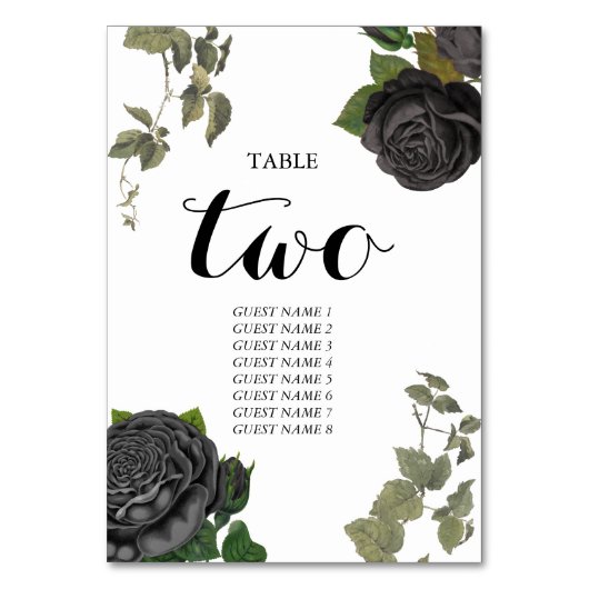 Gothic Halloween Rose White Wedding Tischnummer (Vorderseite)