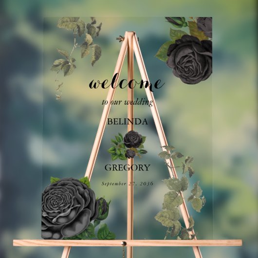 Gothic Halloween Rose White Wedding Willkommenszei Acrylschild (Neutral)