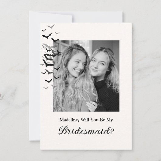 Gothic Halloween Schwarze Fledermaus Brautjungfer Karte (Vorderseite)