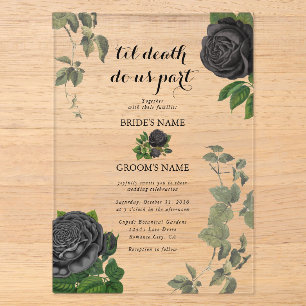 Gothic Halloween Schwarze Rosen Klare Hochzeit Acryleinladungen