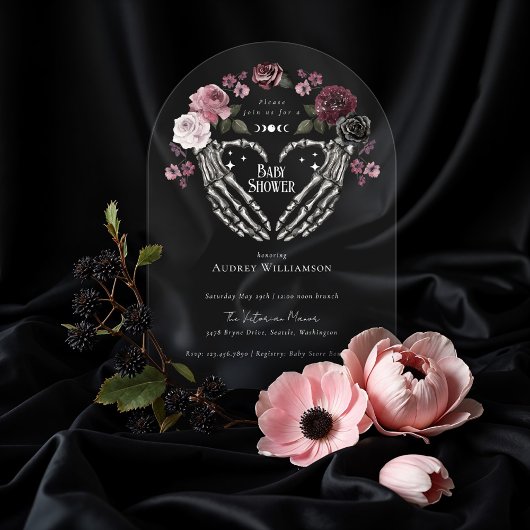 Gothic Halloween Skeleton Hands Heart Baby Shower Acryleinladungen