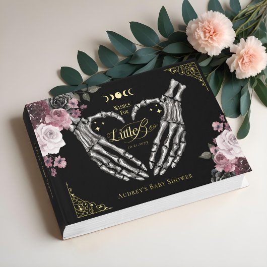 Gothic Halloween Skeleton Hands Heart Baby Shower Gästebuch