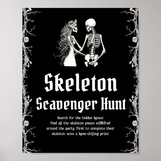 Gothic Halloween Skeleton Scavenger Hunt Sign Poster (Vorne)