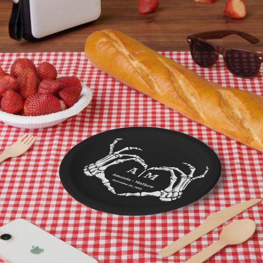 Gothic Halloween Skull Hand Heart Black Wedding Pappteller (Picknick)