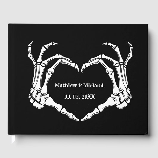 Gothic Halloween Skull Heart Wedding Date Gästebuch (Vorderseite)