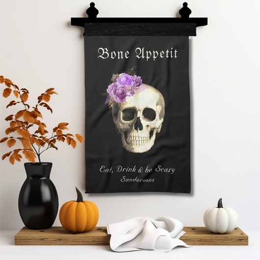 Gothic Halloween Skull Lila Rose Personalisiert Geschirrtuch