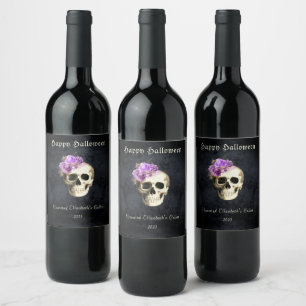 Gothic Halloween Skull Lila Rose Personalisiert Weinetikett
