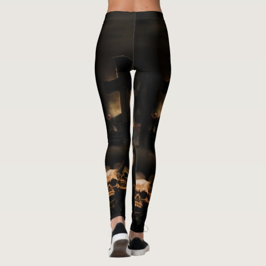 Gothic Halloween Skulls Friedhof Leggings (Rückseite)