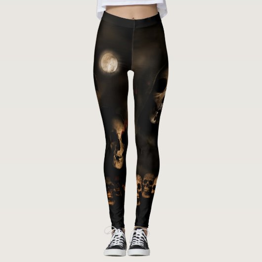 Gothic Halloween Skulls Friedhof Leggings (Vorderseite)