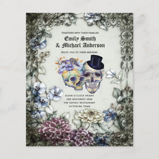 Gothic Halloween Skulls Party Invite Watercolor (Vorderseite)