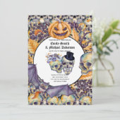 Gothic Halloween Skulls Party Invite Watercolor Einladung (Stehend Vorderseite)