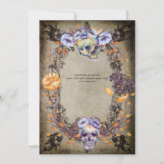 Gothic Halloween Skulls Party Invite Watercolor Einladung (Rückseite)