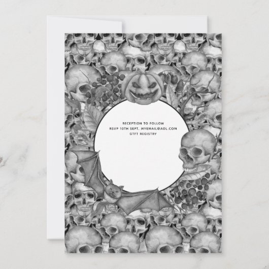 Gothic Halloween Skulls Party Schwarz-weiß einlade Einladung (Rückseite)