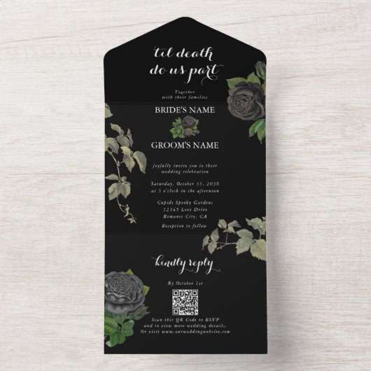 Gothic Halloween Til Death Do us Part Wedding All In One Einladung (Innen Boden)