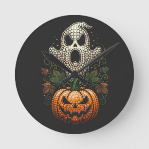 Gothic Halloween-Totenschädel-Kürbis-Punkt-Kunst Runde Wanduhr