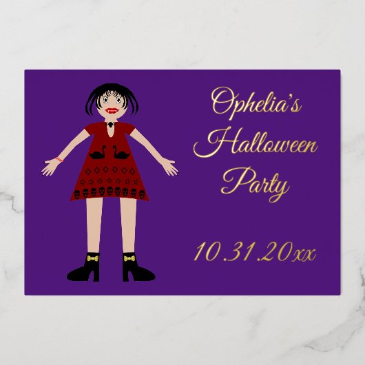 Gothic Halloween Vampire Lady Custom Folieneinladung (Vorderseite)
