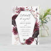 Gothic Halloween Wedding Burgundy Black Einladung (Stehend Vorderseite)