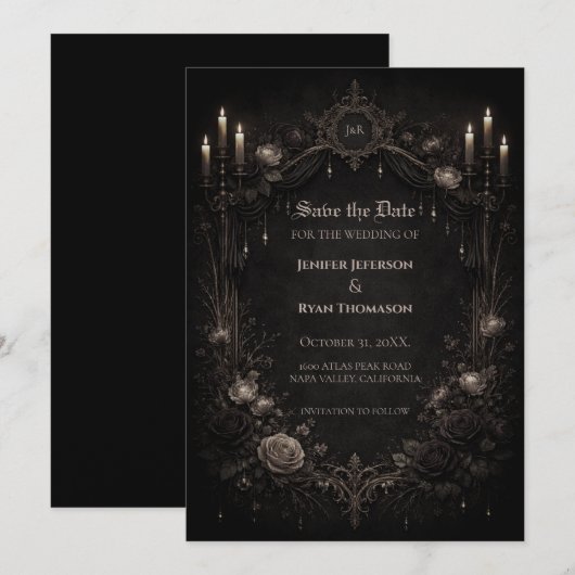 Gothic halloween wedding save the date invitation ankündigung (Vorne/Hinten)