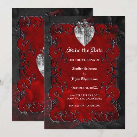 Gothic halloween wedding save the date invitation ankündigung (Vorne/Hinten)