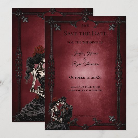 Gothic halloween wedding save the date invitation ankündigung (Vorne/Hinten)