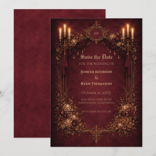 Gothic halloween wedding save the date invitation ankündigung (Vorne/Hinten)