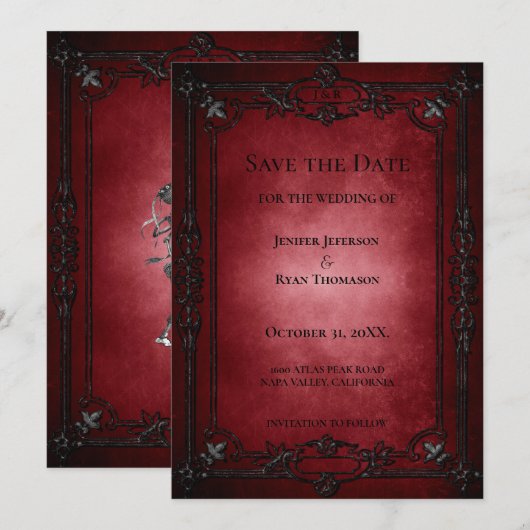 Gothic halloween wedding save the date invitation ankündigung (Vorne/Hinten)