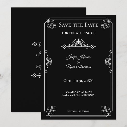 Gothic halloween wedding save the date invitation ankündigung (Vorne/Hinten)