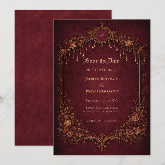 Gothic halloween wedding save the date invitation ankündigung (Vorne/Hinten)