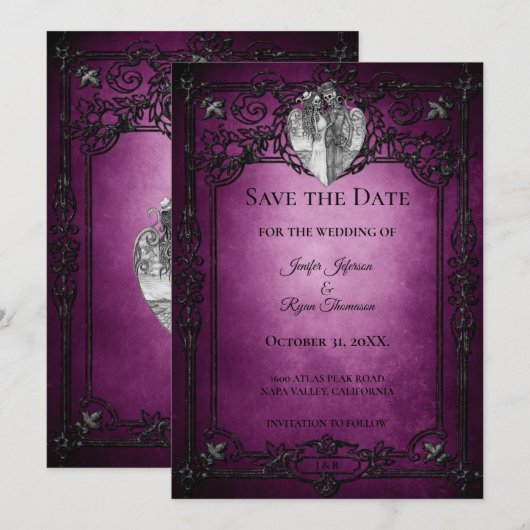 Gothic halloween wedding speichern Sie das Datum E Ankündigung (Vorne/Hinten)