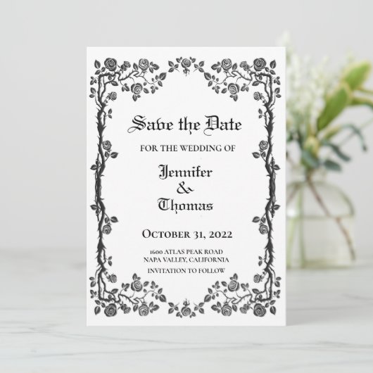 Gothic halloween wedding speichern Sie das Datum E Ankündigung (Stehend Vorderseite)