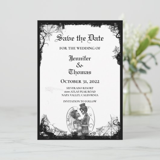 Gothic halloween wedding speichern Sie das Datum E Ankündigung (Stehend Vorderseite)