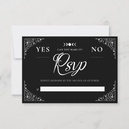 Gothic Halloween Wedding Spirit Board Black RSVP Karte (Vorderseite)