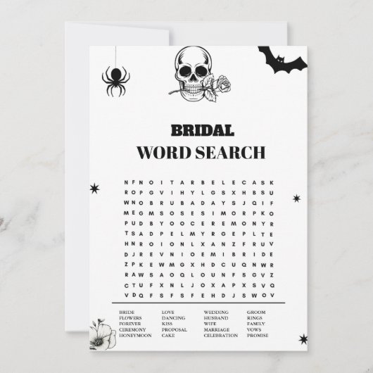 Gothic Halloween Weding Word Search Game Card Ankündigung (Vorderseite)