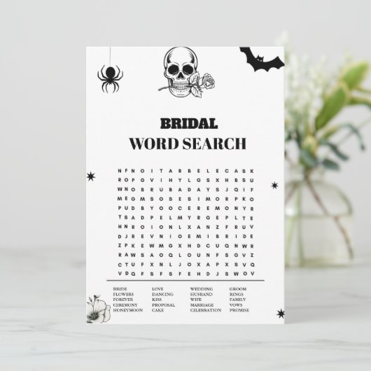 Gothic Halloween Weding Word Search Game Card Ankündigung (Stehend Vorderseite)