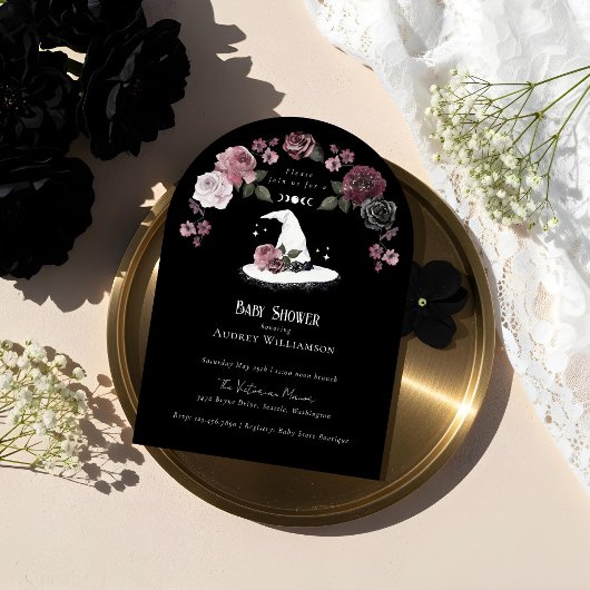 Gothic Halloween White Lace Witch Hat Baby Shower Einladung