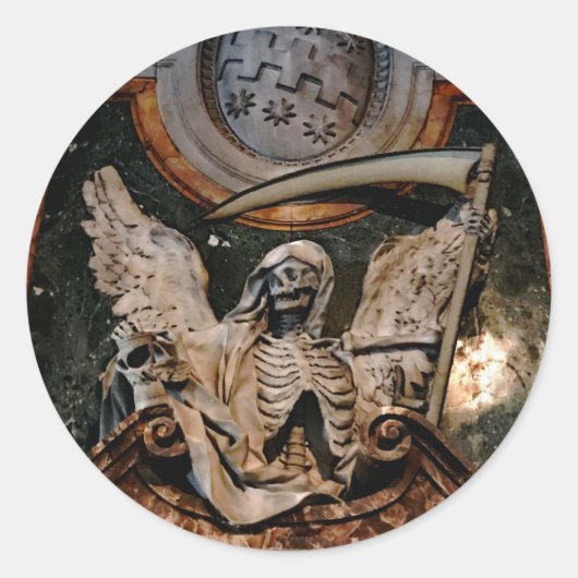 Gothic Halloween Winged Skelton Runder Aufkleber (Vorderseite)