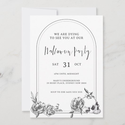 Gothic hand gezeichnete Blume Bogen Halloween-Part Einladung (Vorderseite)