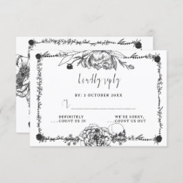 Gothic Hand gezeichnete Blume Skull-RSVP-Karte RSVP Karte