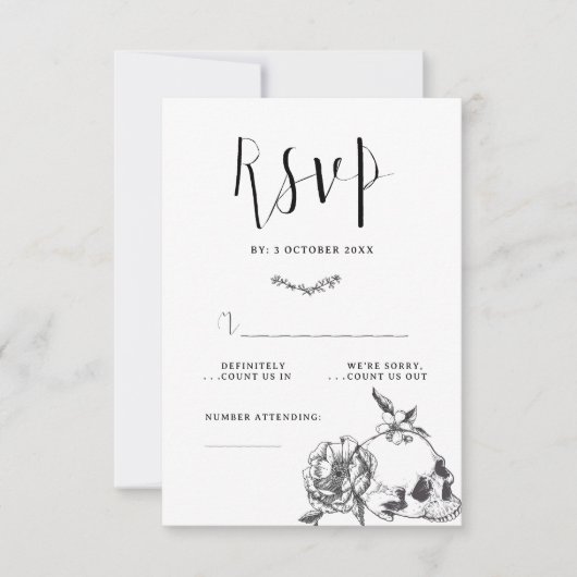 Gothic Hand gezeichnete Blume Skull-RSVP-Karte RSVP Karte (Vorderseite)