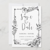 Gothic Hand gezeichnete Blume Skull Save the Date Einladung (Vorderseite)