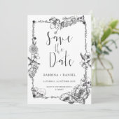 Gothic Hand gezeichnete Blume Skull Save the Date Einladung (Stehend Vorderseite)