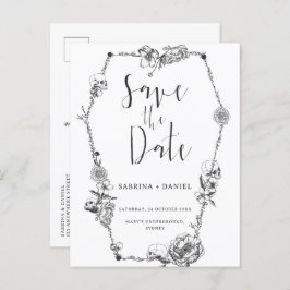 Gothic Hand gezeichnete Blume Skull Save the Date Postkarte
