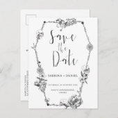 Gothic Hand gezeichnete Blume Skull Save the Date Postkarte (Vorne/Hinten)